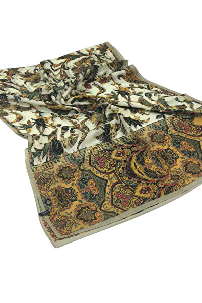 PİRAMİT Vual Silk Shawl Ethnic Pattern Stone Green Burgundy