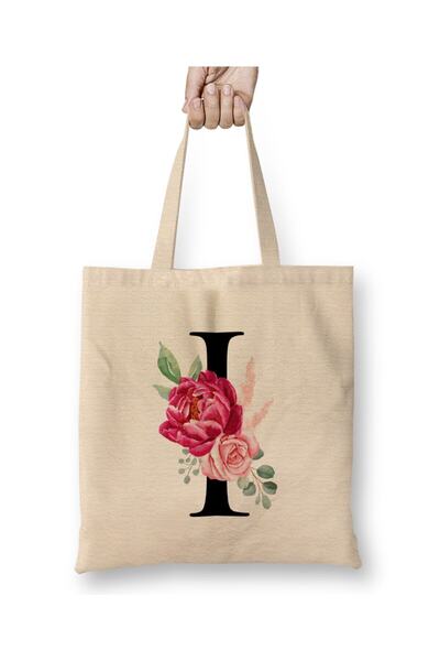 Toyaso Letter I White Cloth Bag Long Handle Shopping Bag Beach Bag