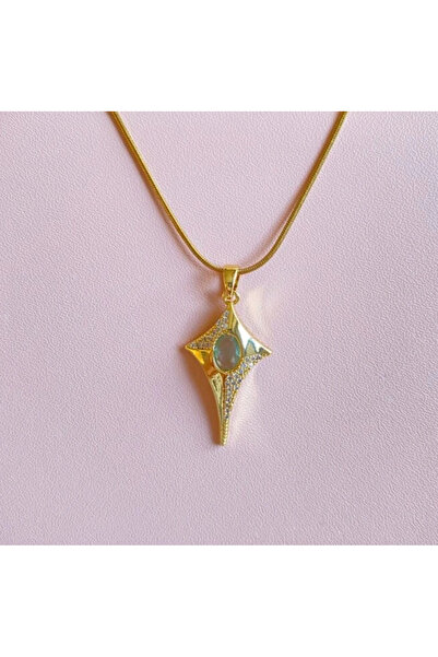 naaksesuar North Star Star Stone Steel Gold Necklace