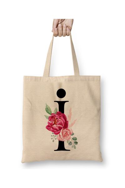 Toyaso Γράμμα Ι Λευκή υφασμάτινη τσάντα με μακριά λαβή Τσάντα αγορών Τσάντα π...