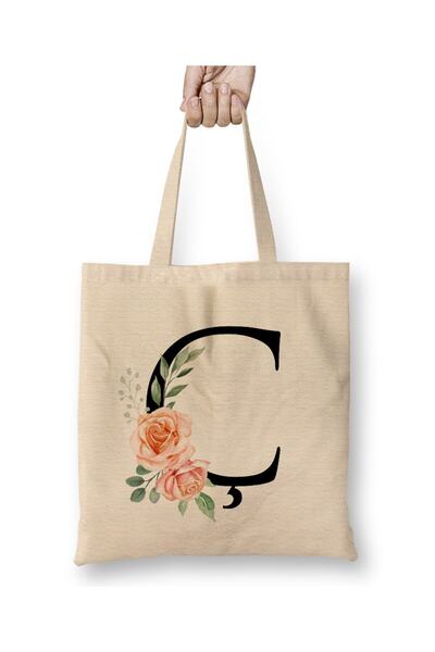 Toyaso Letter C White Cloth Bag Long Handle Shopping Bag Beach Bag