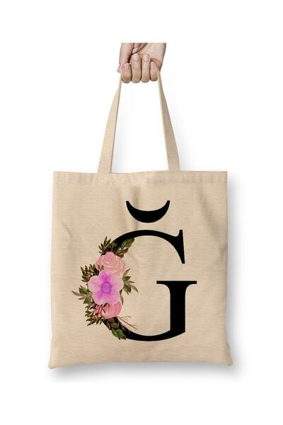 Toyaso Letter I White Cloth Bag Long Handle Shopping Bag Beach Bag