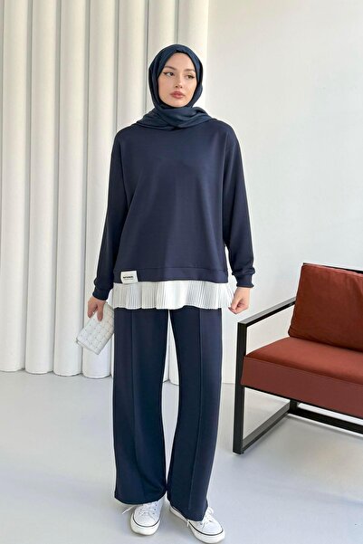 Trenddolabı Kadın Tesettür Salaş Altı Piliseli Tunik Pantolon Takım