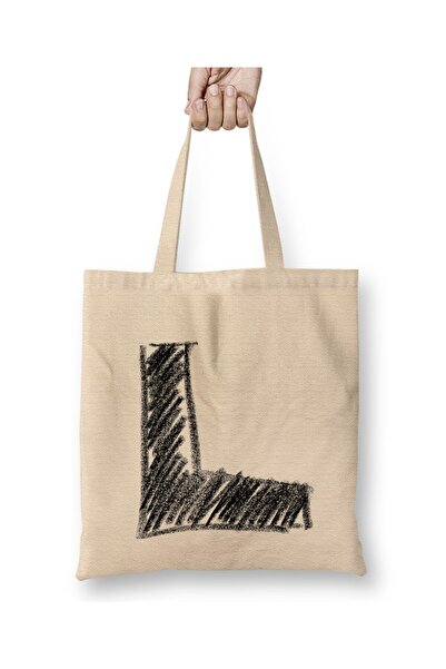 Toyaso Letter L White Cloth Bag Long Handle Shopping Bag Beach Bag