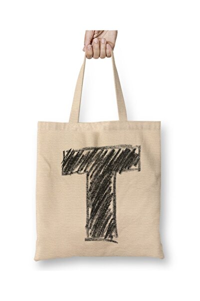 Toyaso Letter t White Cloth Bag Long Handle Shopping Bag Beach Bag