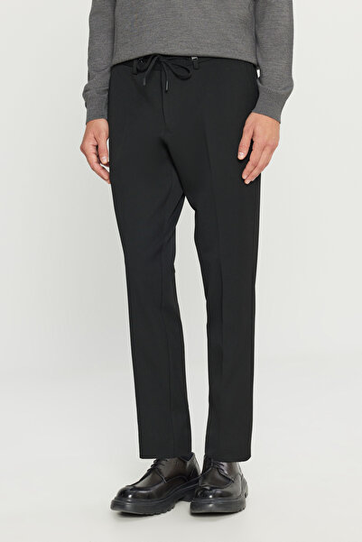 ALTINYILDIZ CLASSICS بنطال رجالي أسود قصة ضيقة بقصة ضيقة وحزام خصر وجيوب جانب...