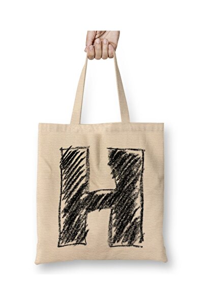 Toyaso Letter H White Cloth Bag Long Handle Shopping Bag Beach Bag