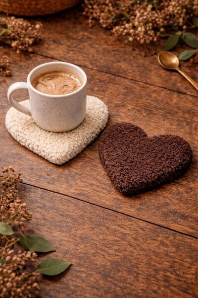 Cherry Bloom Cotton Heart-Shaped 2-Piece Coaster Teddy