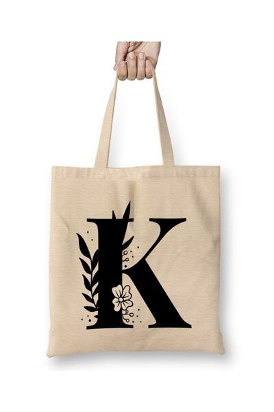 Toyaso Letter K White Cloth Bag Long Handle Shopping Bag Beach Bag