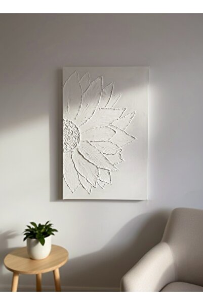 Arties Concept Beyaz Dokulu Çiçek Tablo El yapımı Dekoratif Tablo