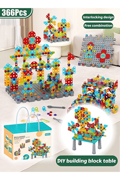 Generic طاولة مكعبات بناء، 366 قطعة، مجموعة ألعاب تعليمية للأطفال، طاولة أنشط...