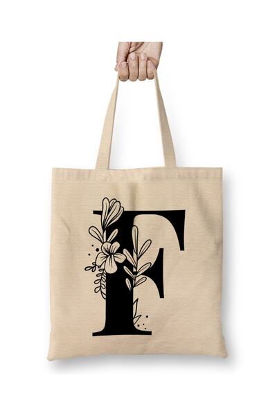 Toyaso Letter F White Cloth Bag Long Handle Shopping Bag Beach Bag
