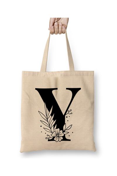Toyaso Letter Y White Cloth Bag Long Handle Shopping Bag Beach Bag
