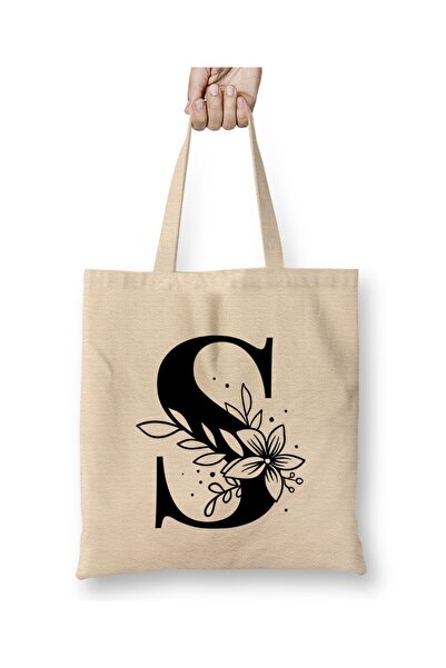 Toyaso Letter S White Cloth Bag Long Handle Shopping Bag Beach Bag