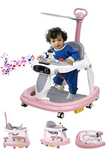 Generic مشاية أطفال هزازة مع صينية ألعاب موسيقية قابلة للفصل ومقعد قابل للتعديل