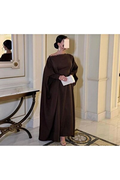 Almorjan Mocha satin jalabiya dress "oversize" - elegant cape design with sho...
