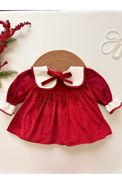 daisybelluna VALERY kırmızı kadife yılbaşı özel gün kız çocuk bebek elbise