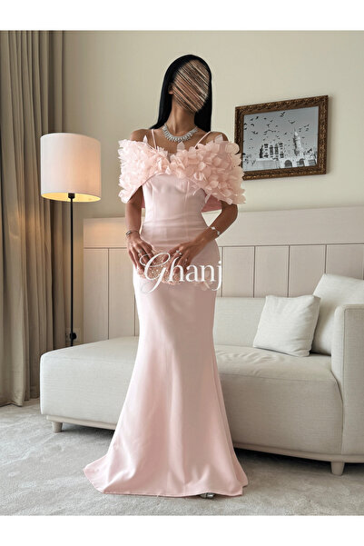 Ghanj Fashion فستان وردي كريب