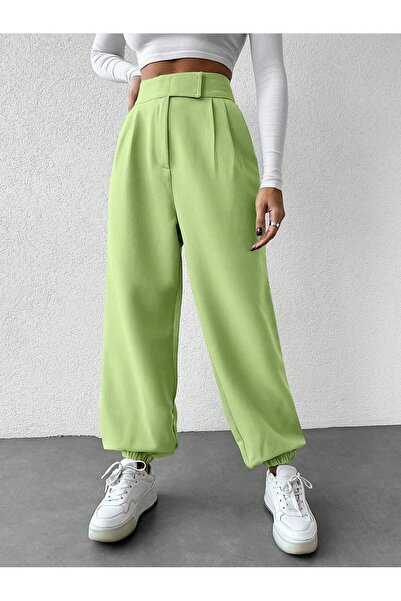 DUUE FASHİON Γυναικείο υφασμάτινο παντελόνι με ελαστικό τελείωμα στα μπατζάκια