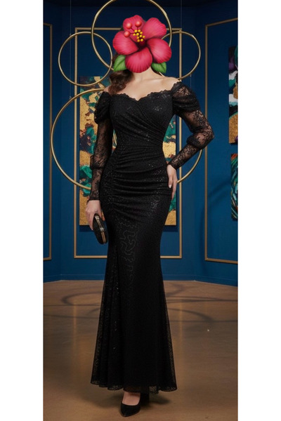 LUMY Royal black evening dress with lace accents