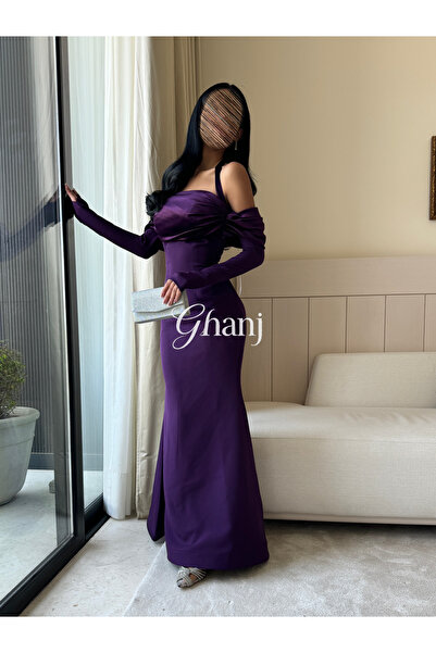 Ghanj Fashion فستان كريب ليلكي