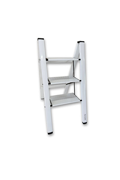 Portalife 3 Basamak Şık Alüminyum Beyaz Merdiven- Alüminyum - Geniş Basamaklı...