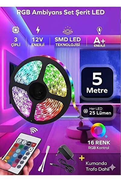 EyluX Shop AKILLI RGB LED ȘERİT 12V 1.5A ADAPTÖRLÜ UZAKTAN KONTROL KUMANDALI ...