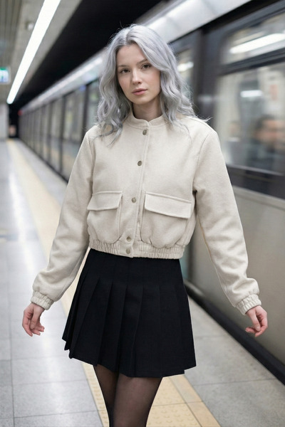 East Stream Kadın Dokuma Kumaş Crop Ceket