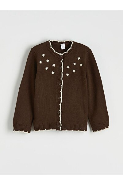 LC Waikiki Cardigan tricot pentru fete LCW Kids guler rotund cu broderie de f...