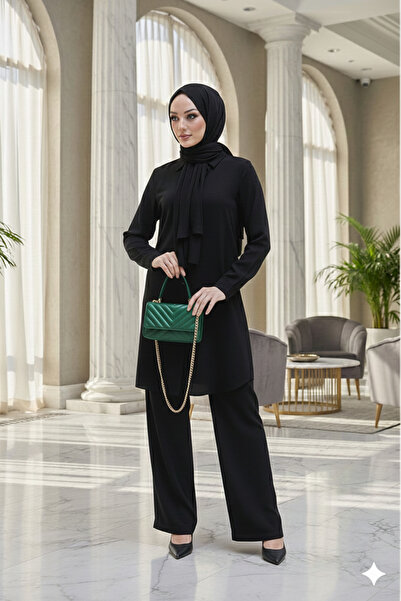 Polologin Butik Black Viscose Tunic & Pants Set