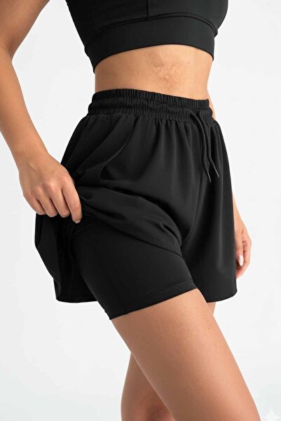 vynor atelier Women's Black Leggings Sports Shorts