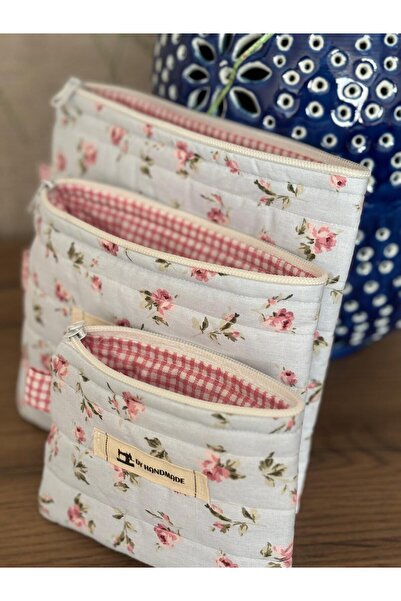 dyhandmade Çiçek Desenli Makyaj Çantası/ Organizer Seti