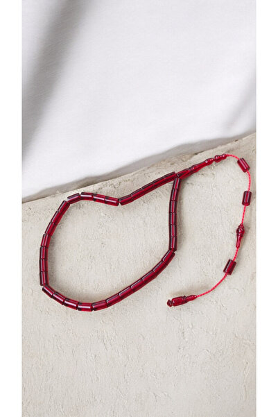 İnan Tesbih Full Cut Red Color Fire Amber Prayer Beads (Wrist Length)
