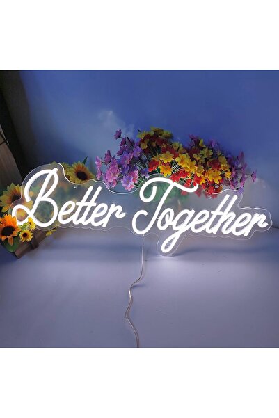 Slasa لوحة نيون LED "معًا أفضل" - 76 × 25 سم - ديكور جداري لحفلات الزفاف والخ...