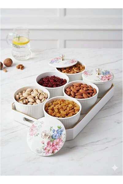 Bonjour Shatterproof 7-Piece Snack Serving Tray with 6 Covered Bowls