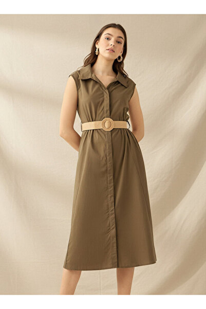 FAV Shirt Midi Length Cotton Dress with Belt