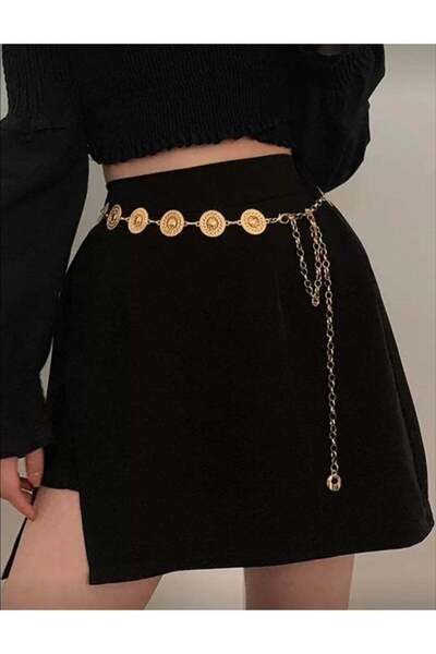 Generic Gold Round Shape Cutout Metal Waist Chain