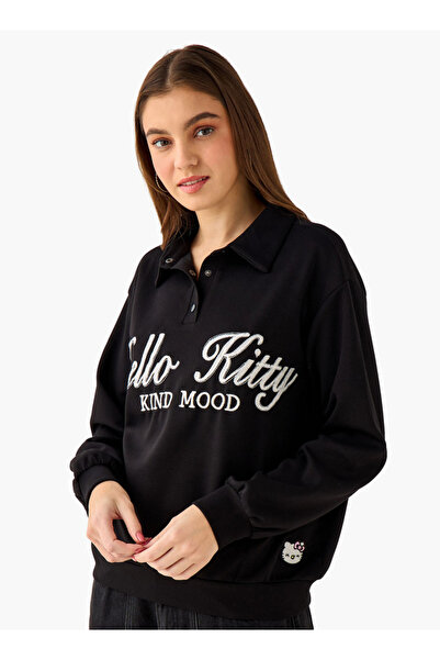 SP Characters Regular Fit Polo Sweatshirt with Hello Kitty Embroidery