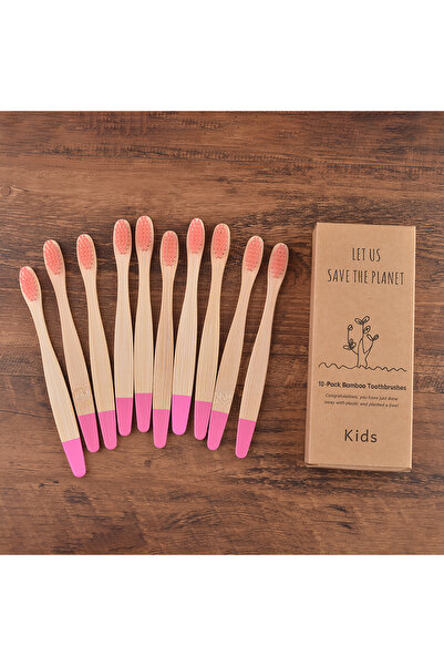 Choice3 kids 10 Piece Pink Children 10 Pieces Colorful Bamboo Toothbrush Nylo...