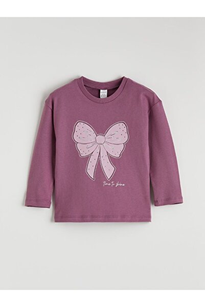 LC Waikiki Κοριτσίστικο μπλουζάκι με στάμπα με φιόγκο LCW Kids Crew Neck