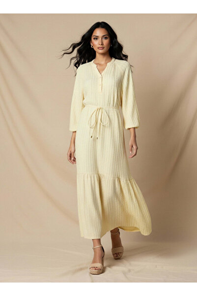FAV Textured Maxi Women Dress with Tie-Up Detail