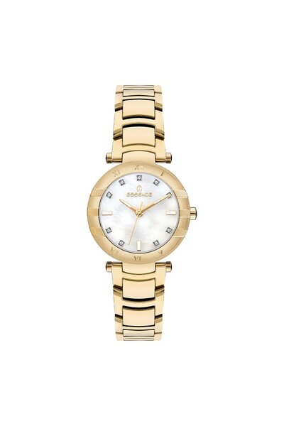 Essence Kadın Kol Saati 32 mm Beyaz Taşlı Kadran Altın Kordon 5 ATM