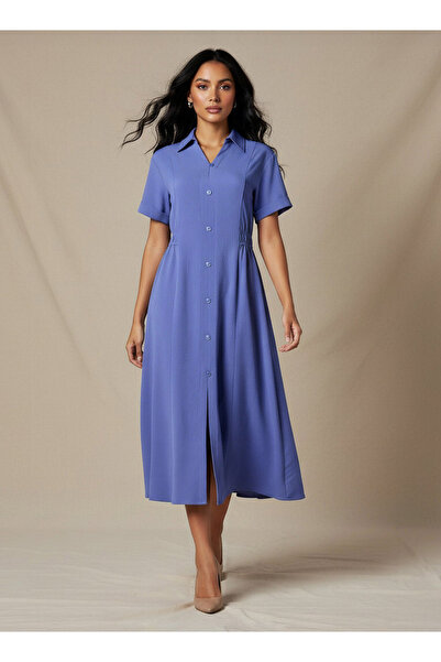 FAV Shirt Style Midi Dress with Front Slit