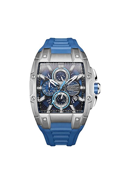 Quantum Erkek Kol Saati 43 MM Lacivert Silikon Kordon Siyah & Mavi Kadran Kro...