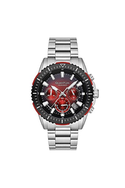 Quantum Erkek Kol Saati 45 MM Metal Kordon Kırmızı Kadran Safir Cam 10 ATM