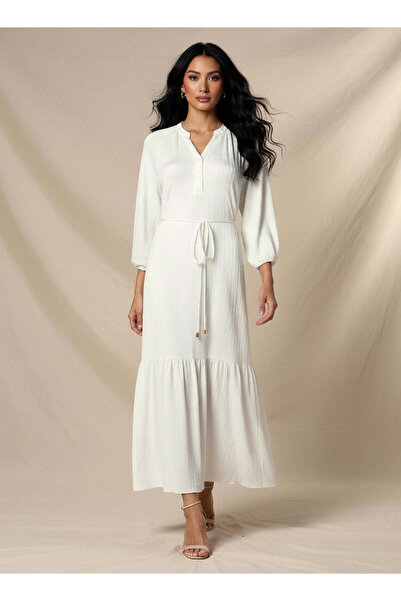 FAV Textured Maxi Women Dress with Tie-Up Detail