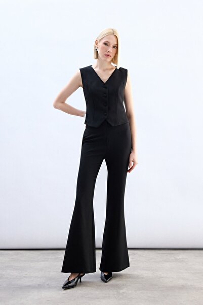 Sateen Spanish Leg Trousers - Black