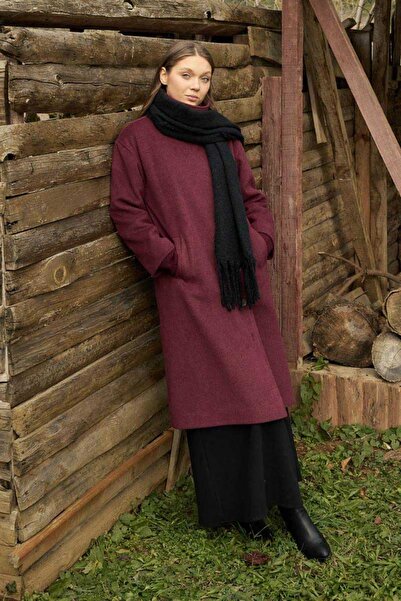 ZÜLAYS Dik Yaka Yünlü Kaban Bordo