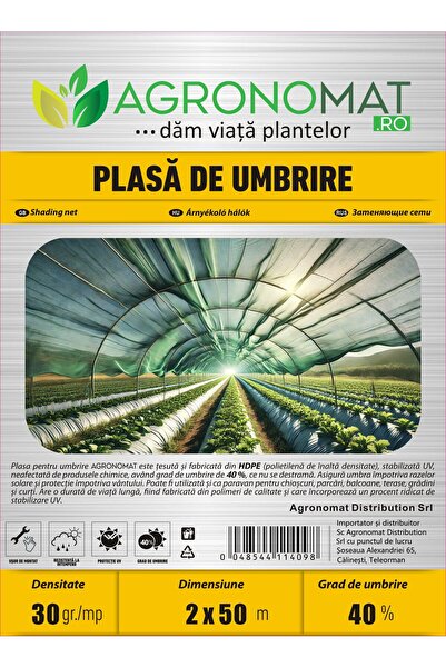 Agronomat Plasa umbrire 2m x 50m 40% 30gr/mp protectie UV pentru sere si solarii
