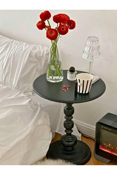 Mtanvxay Vintage Black Metal Round End Table Roman Pillar Design for Living R...